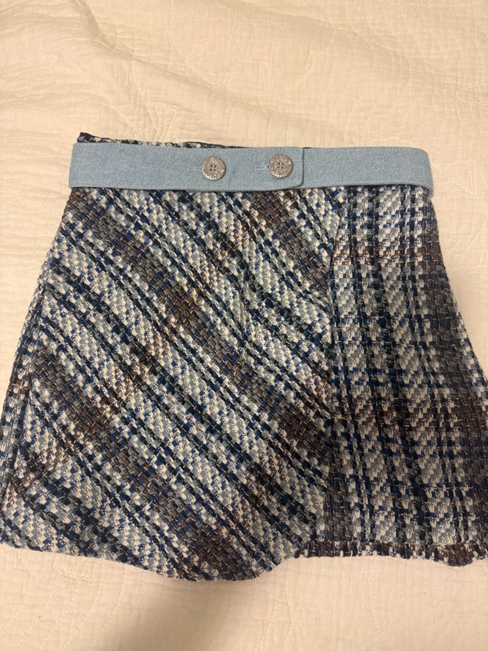 Zara Blue Plaid Mini Skirt with Light Blue Waistband